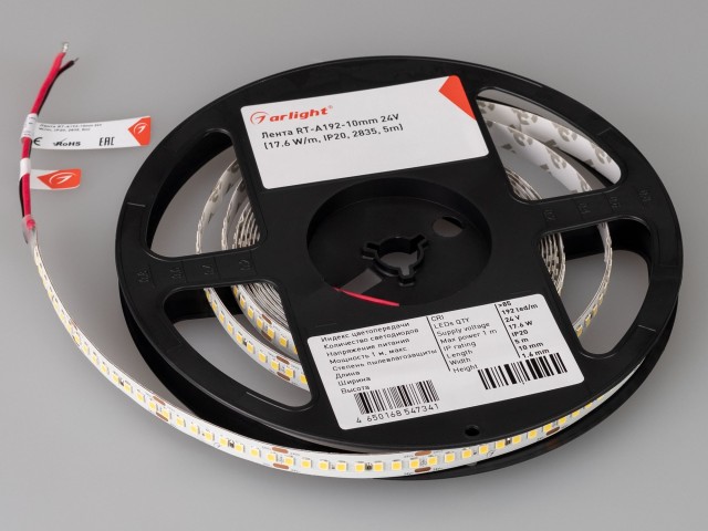 Лента RT-A192-10mm 24V Warm2400 (17.6 W/m, IP20, 2835, 5m) (Arlight, высок.эфф.150 лм/Вт) фото:2