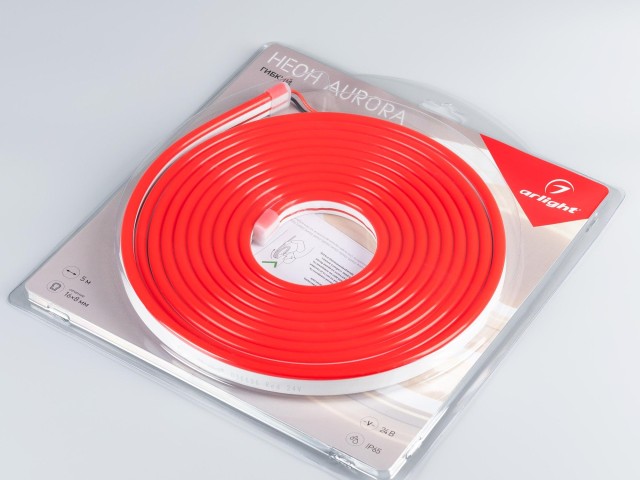 Лента герметичная AURORA-PS-A120-16x8mm 24V Red (10 W/m, IP65, 2835, 5m) (Arlight, Силикон) фото:1