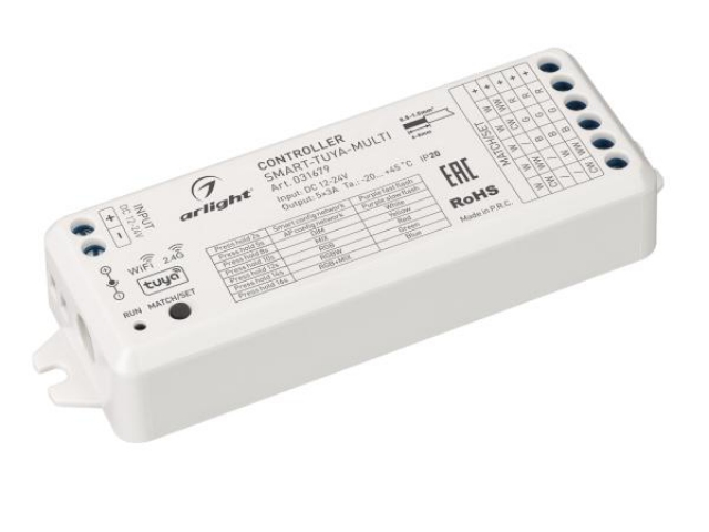 Контроллер SMART-TUYA-MULTI (12-24V, 5x3A, RGB-MIX, 2.4G) (Arlight, IP20 Пластик, 5 лет) фото:1