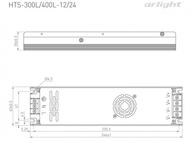 Блок питания HTS-400L-12 (12V, 33A, 400W) (Arlight, IP20 Сетка, 3 года) фото:2