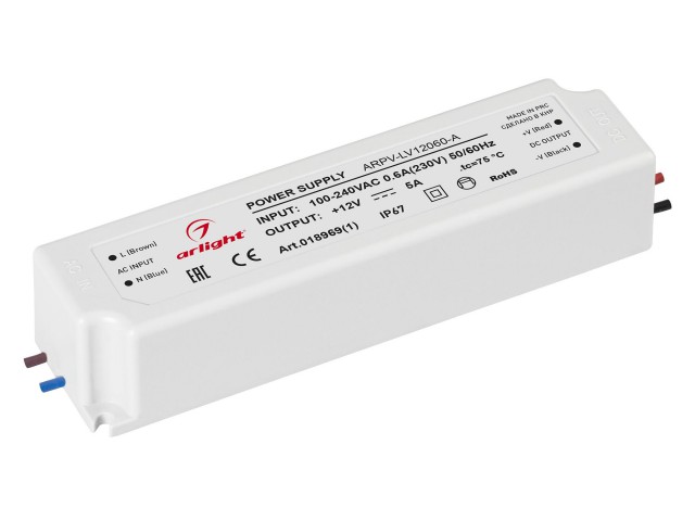 Блок питания ARPV-LV12060-A (12V, 5.0A, 60W) (Arlight, IP67 Пластик, 3 года) фото:2