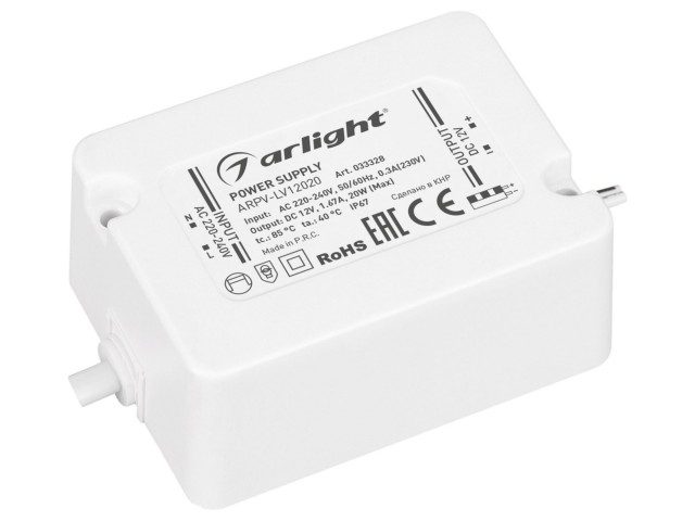 Блок питания ARPV-LV12020 (12V, 1.67A, 20W) (Arlight, IP67 Пластик, 3 года) фото:2