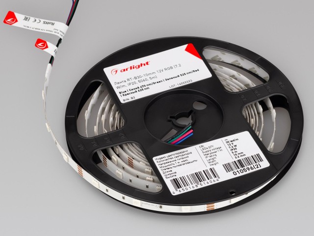 Лента RT-B30-10mm 12V RGB (7.2 W/m, IP20, 5060, 5m) (Arlight, Открытый) фото:11