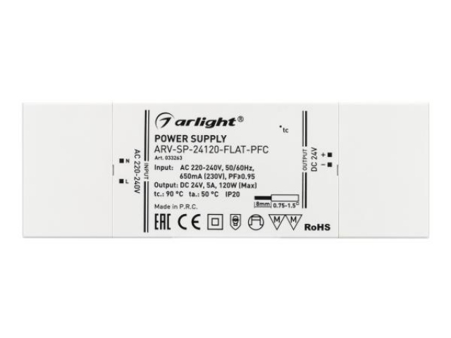 Блок питания ARV-SP-24120-FLAT-PFC (24V, 5A, 120W) (Arlight, IP20 Пластик, 5 лет) фото:4