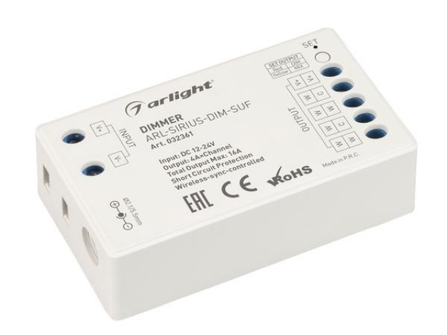 Диммер ARL-SIRIUS-DIM-SUF (12-24V, 4x4A, 2.4G) (Arlight, IP20 Пластик, 3 года) фото:1