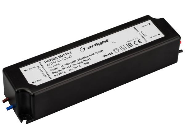 Блок питания ARPV-LV12060 (12V, 5.0A, 60W) (Arlight, IP67 Пластик, 2 года) фото:1