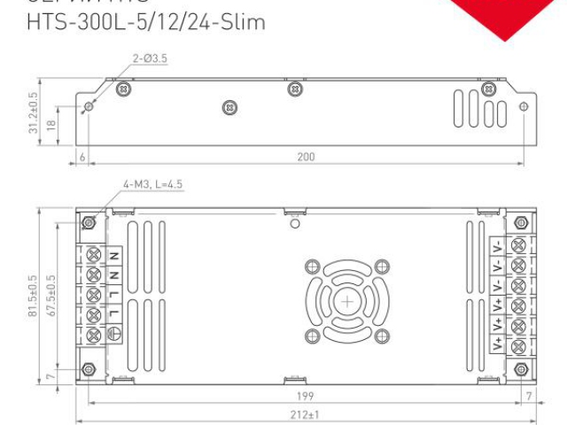 Блок питания HTS-300L-5-Slim (5V, 60A, 300W) (Arlight, IP20 Сетка, 3 года) фото:3