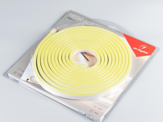 Лента герметичная AURORA-PS-A120-16x8mm 24V Lemon (10 W/m, IP65, 2835, 5m) (Arlight, Силикон) фото:4