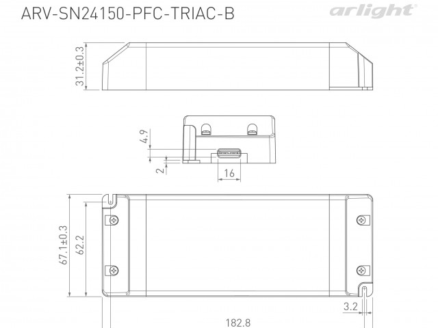 Блок питания ARV-SN24150-PFC-TRIAC-B (24V, 6.25A, 150W) (Arlight, IP20 Пластик, 3 года) фото:4