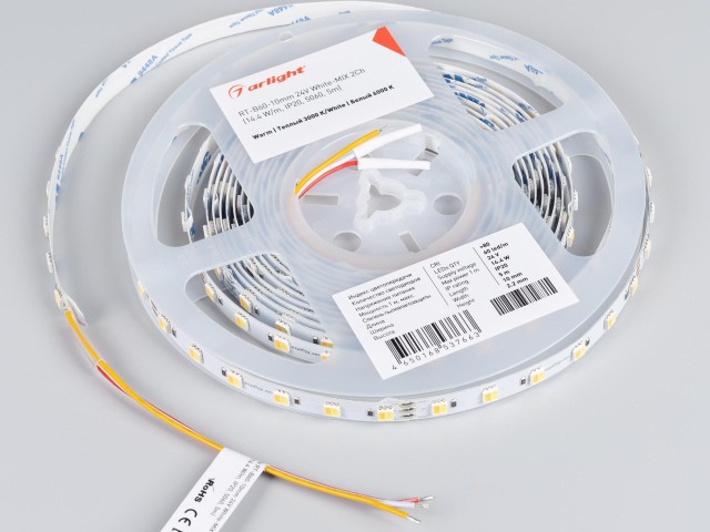 Лента RT-B60-10mm 24V White-MIX 2Ch (14.4 W/m, IP20, 5060, 5m) (Arlight, Изменяемая ЦТ) фото:2
