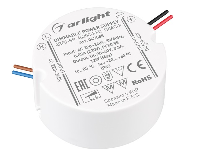 Блок питания ARPJ-SP-40300-PFC-TRIAC-R (12W, 20-40V, 300mA) (Arlight, IP65 Пластик, 5 лет) фото:2
