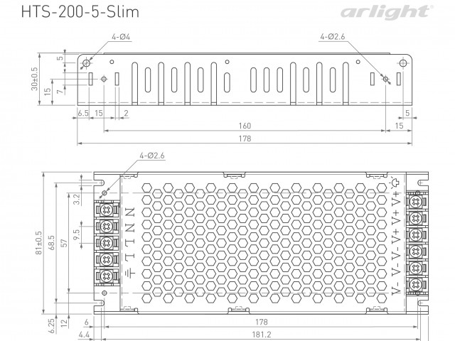 Блок питания HTS-200-5-Slim (5V, 40A, 200W) (Arlight, IP20 Сетка, 3 года) фото:1