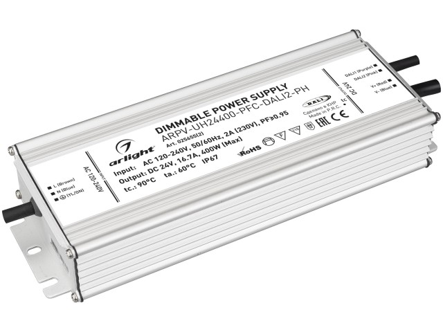 Блок питания ARPV-UH24400-PFC-DALI2-PH (24V, 16.7A, 400W) (Arlight, IP67 Металл, 7 лет) фото:1