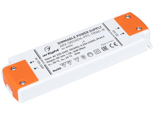 Блок питания ARV-SN24036-PFC-TRIAC-B (24V, 1.5A, 36W) (Arlight, IP20 Пластик, 3 года) фото:5