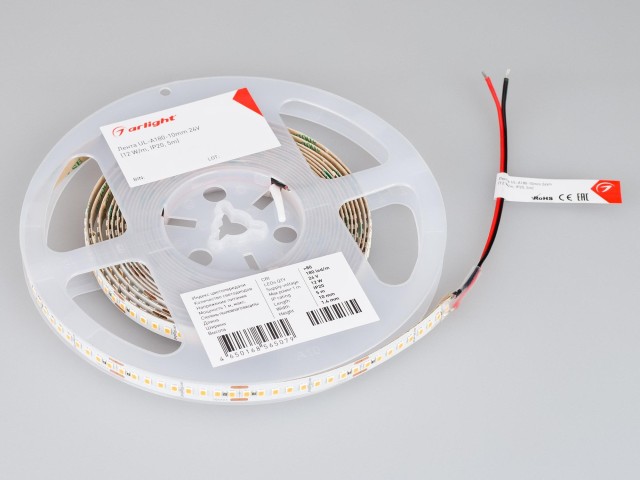 Лента UL-A180-10mm 24V Warm3500 (12 W/m, IP20, 5m) (Arlight, высок.эфф.180 лм/Вт) фото:3