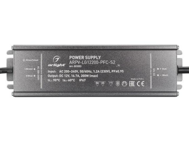 Блок питания ARPV-LG12200-PFC-S2 (12V, 16.7A, 200W) (Arlight, IP67 Металл, 5 лет) фото:8