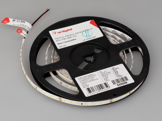 Лента UL-A98-8mm 24V Warm2700 (10 W/m, IP20, 2835, 5m) (Arlight, 7 лет) фото:10