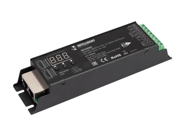 INTELLIGENT ARLIGHT Декодер SMART-DMX512-305-63-RDM-SUF Black (12-48V, 5x4A, RJ-45) (IARL, IP20 Металл, 5 лет) фото:1