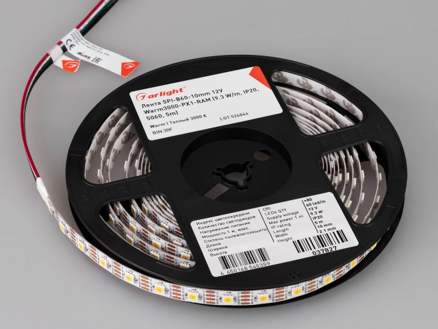 Лента SPI-B60-10mm 12V Warm3000-PX1-RAM (9.3 W/m, IP20, 5060, 5m) (Arlight, бегущий огонь) фото:7