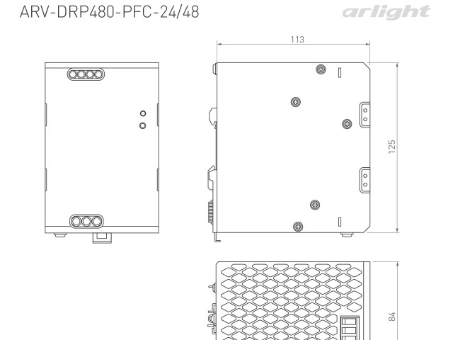 Блок питания ARV-DRP480-PFC-48 (48V, 10A, 480W) (Arlight, IP20 Металл, 5 лет) фото:1