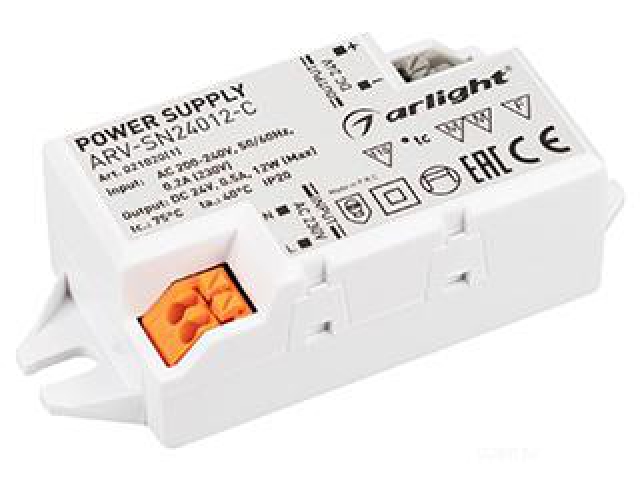 Блок питания ARV-SN24012-C (24V, 0.5A, 12W) (Arlight, IP20 Пластик, 3 года) фото:4