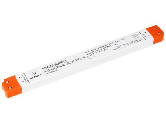 Блок питания ARV-SN24060-SLIM-PFC-B (24V, 2.5A, 60W) (Arlight, IP20 Пластик, 3 года) фото:2