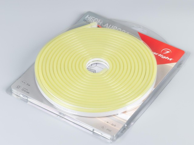Лента герметичная AURORA-PS-A120-12x6mm 24V Lemon (10 W/m, IP65, 2835, 5m) (Arlight, Силикон) фото:1