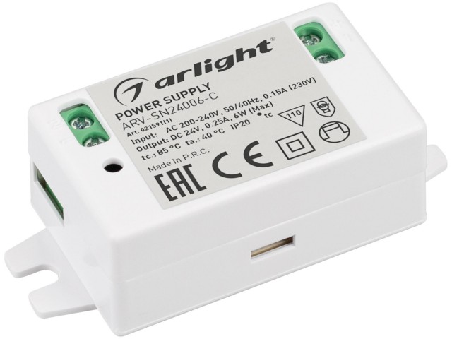Блок питания ARV-SN24006-C (24V, 0.25A, 6W) (Arlight, IP20 Пластик, 3 года) фото:5