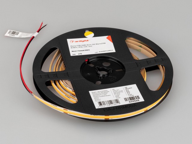 Лента COB-X480-8mm 24V Warm2700 (8 W/m, IP20, CSP, 5m) (Arlight, -) фото:1