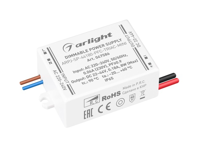 Блок питания ARPJ-SP-44180-PFC-TRIAC-MINI (8W, 22-44V, 180mA) (Arlight, IP65 Пластик, 5 лет) фото:3