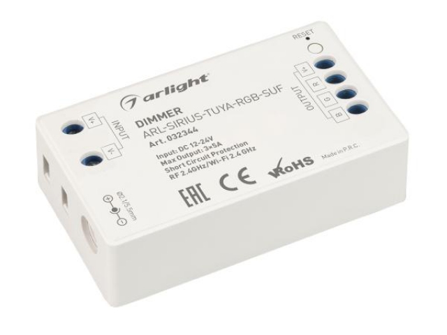 Диммер ARL-SIRIUS-TUYA-RGB-SUF (12-24V, 3x5A, 2.4G) (Arlight, IP20 Пластик, 3 года) фото:2