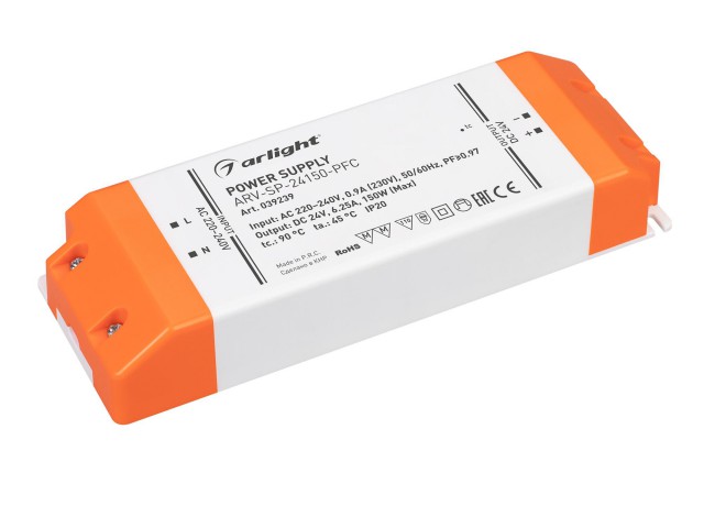Блок питания ARV-SP-24150-PFC (24V, 6.25A, 150W) (Arlight, IP20 Пластик, 5 лет) фото:1