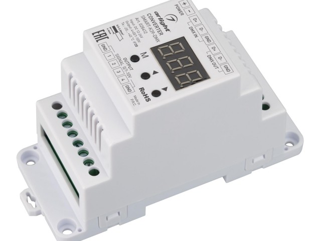 Конвертер SMART-K39-DMX (12-24V, 0/1-10V, DIN) (Arlight, Металл) фото:3