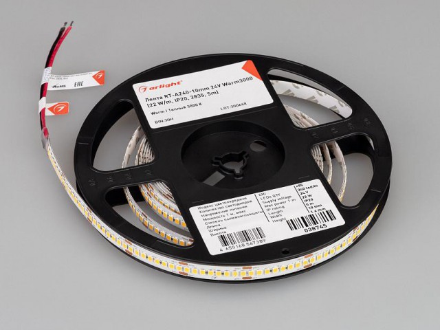 Лента RT-A240-10mm 24V Warm3000 (22 W/m, IP20, 2835, 5m) (Arlight, высок.эфф.150 лм/Вт) фото:4