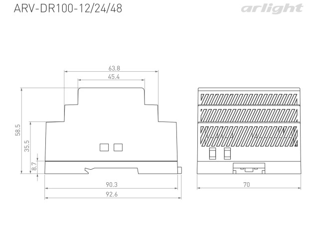 Блок питания ARV-DR100-24 (24V, 4.2A, 100W) (Arlight, IP20 DIN-рейка) фото:4