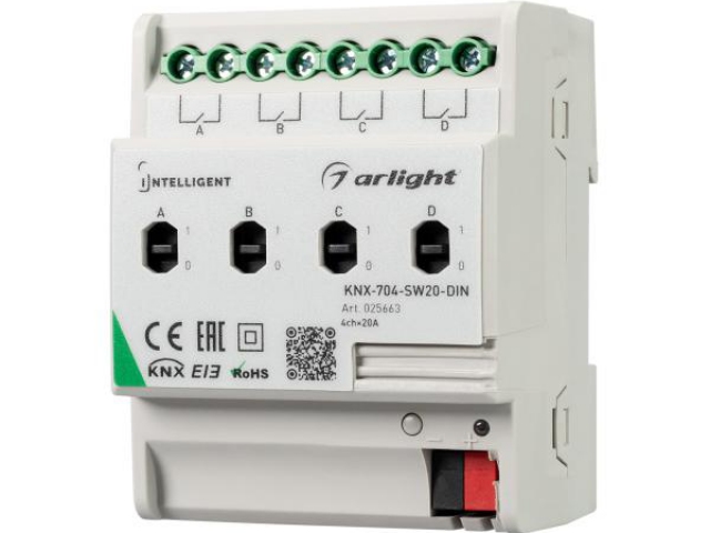 INTELLIGENT ARLIGHT Релейный модуль KNX-704-SW20-DIN (BUS, 4x20A) (Arlight, -) фото:5