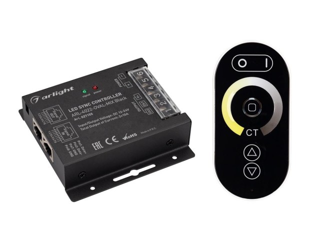 Контроллер ARL-4022-OVAL-MIX Black (12-24V, 2x10A, ПДУ, RF) (Arlight, IP20 Металл, 3 года) фото:1