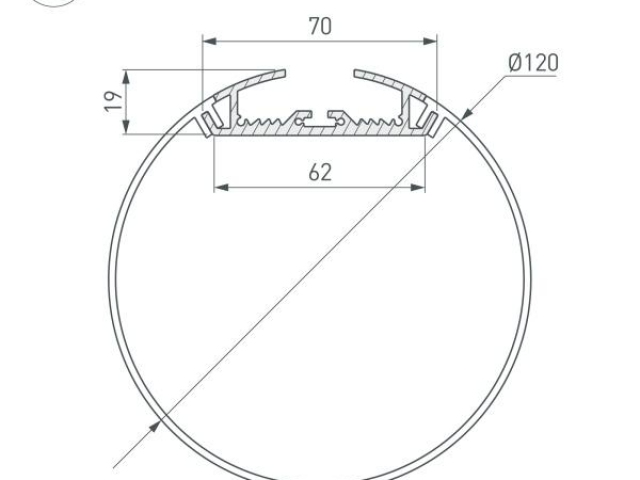 Профиль с экраном SL-ROUND-D120-2500 ANOD+OPAL (Arlight, Алюминий) фото:4