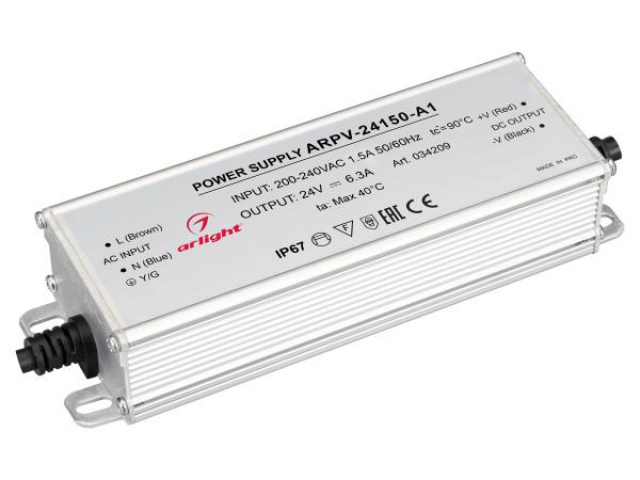 Блок питания ARPV-24150-A1 (24V, 6.25A, 150W) (Arlight, IP67 Металл, 3 года) фото:3