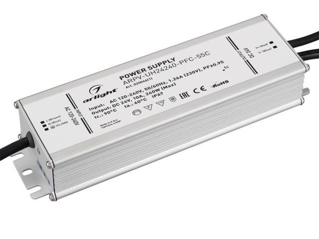 Блок питания ARPV-UH24240-PFC-55C (24V, 10.0A, 240W) (Arlight, IP67 Металл, 5 лет) фото:1