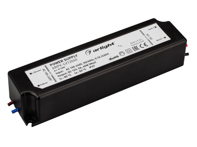 Блок питания ARPV-LV12060 (12V, 5.0A, 60W) (Arlight, IP67 Пластик, 2 года) фото:3
