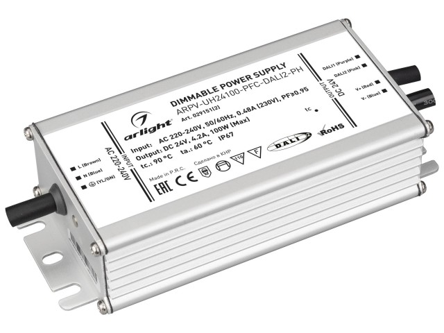 Блок питания ARPV-UH24100-PFC-DALI2-PH (24V, 4.2A, 100W) (Arlight, IP67 Металл, 7 лет) фото:1