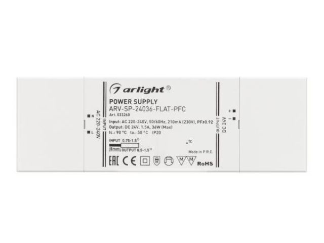 Блок питания ARV-SP-24036-FLAT-PFC (24V, 1.5A, 36W) (Arlight, IP20 Пластик, 5 лет) фото:5