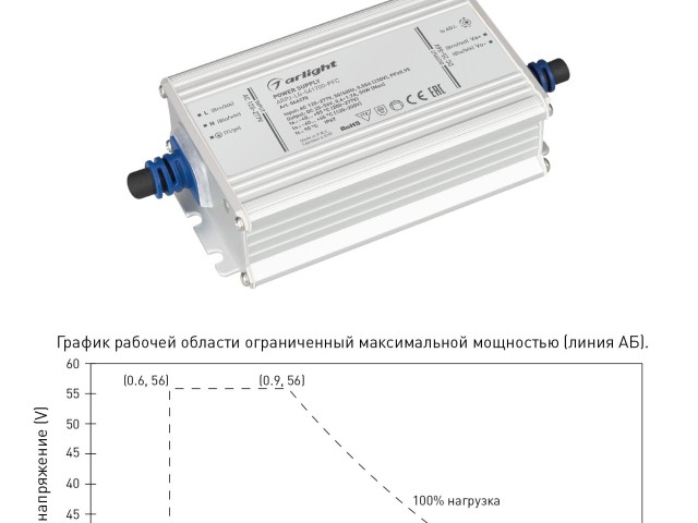Блок питания ARPJ-LG-561700-PFC (50W, 25-56V, 0.6-1.7A) (Arlight, IP67 Металл, 5 лет) фото:2
