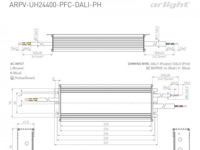 Блок питания ARPV-UH24400-PFC-DALI-PH (24V, 16.7A, 400W) (Arlight, IP67 Металл, 7 лет) фото:1