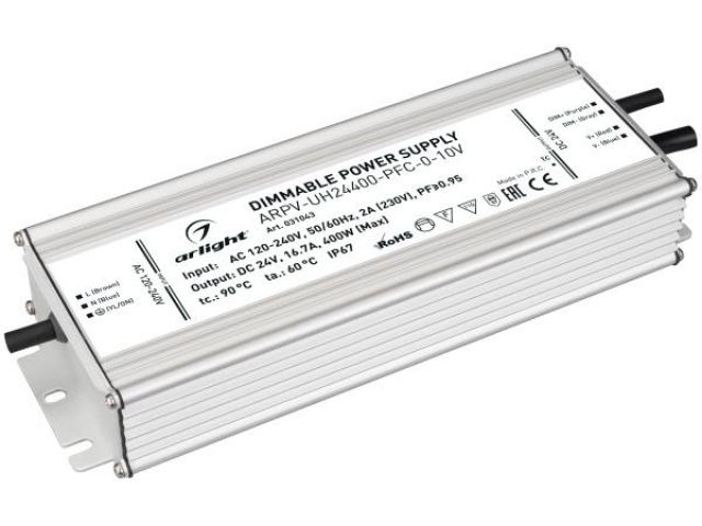 Блок питания ARPV-UH24400-PFC-0-10V (24V, 16.7A, 400W) (Arlight, IP67 Металл, 7 лет) фото:2