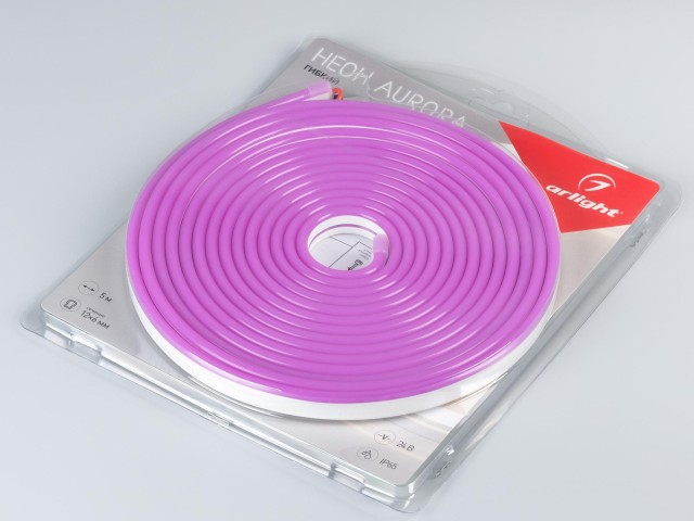 Лента герметичная AURORA-PS-A120-12x6mm 24V Purple (10 W/m, IP65, 2835, 5m) (Arlight, Силикон) фото:1
