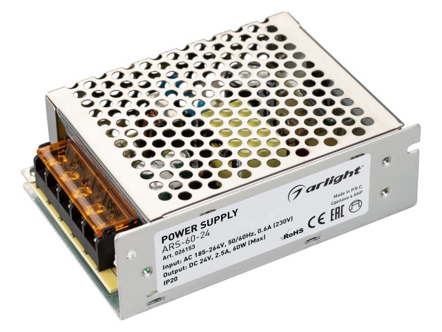 Блок питания ARS-60-24 (24V, 2.5A, 60W) (Arlight, IP20 Сетка, 2 года) фото:3