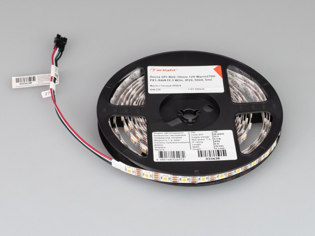 Лента SPI-B60-10mm 12V Warm2700-PX1-RAM (9.3 W/m, IP20, 5060, 5m) (Arlight, бегущий огонь) фото:1