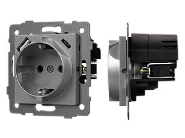 Механизм розетки с USB зарядкой SCT-MUAC-PL-GR-V (250V, 16A) (Arlight, -) фото:1
